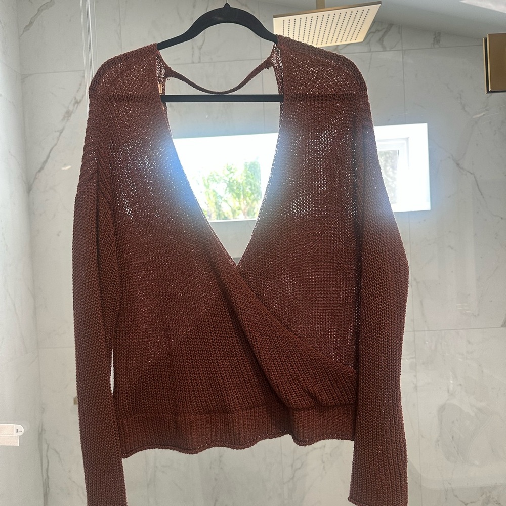 Sky and Sparrow Deep Brown V-Neck Sweater
